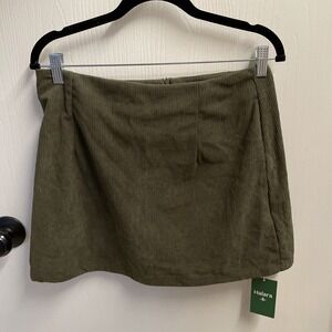 Halara High Waisted Skirt Womens Large Green Corduroy Back Zip Athletic New